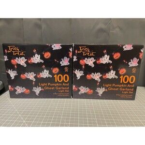 Trick Or Treat 100 Light Pumpkin And Ghost Garland Set 8 Ft. Lighted In/out Door
